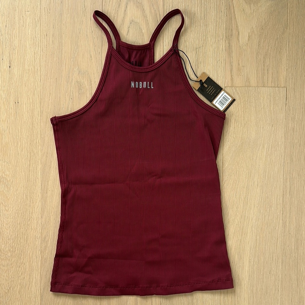 NOBULL women’s Cabernet Wine Red Ribbed Tank Top medium